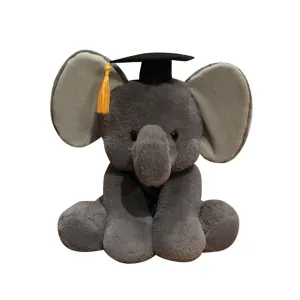 Cute graduation elephant plush toy with doctor cap, soft stuffed animal gift for students.