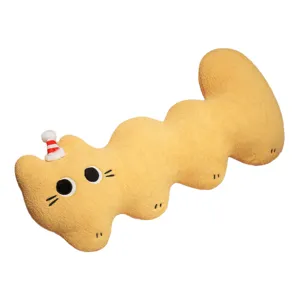 Simpatico cuscino lungo in peluche gatto giallo morbido guanciale da letto per ragazze