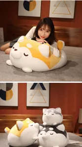 Cute chubby puppy plush pillow soft husky stuffed animal doll for girls bed sleeping gift
