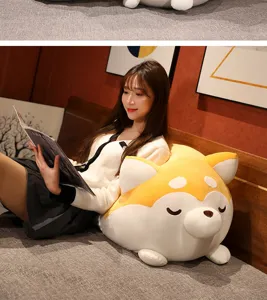 Cute fat puppy plush pillow, soft stuffed dog doll for girls, comfortable bed backrest cushion.