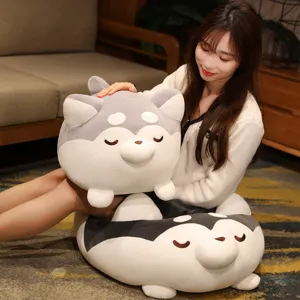 Cute chubby husky plush pillow soft fat dog doll toy for girls sleeping bed gift