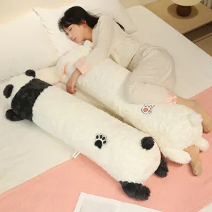 Cute long plush panda body pillow for sleeping, soft cuddling cushion for girls and adults.