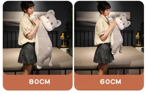 Long cat plush pillow cute stuffed animal soft bed bolster cushion for girls 80cm 60cm