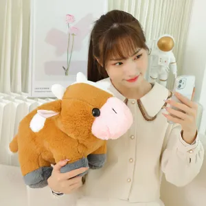 Simpatico peluche mucca marrone e bianca morbido cuscino bambola regalo per bambini