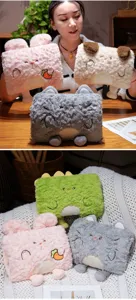 Cute plush hand warmer pillow winter cartoon animal hand muffle soft office nap pillow cover
