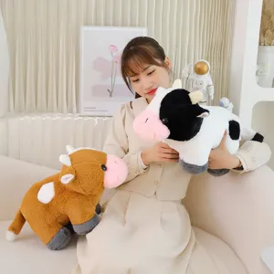 Peluche mucca di simulazione, morbida bambola animale bambino compagno cuscino regalo compleanno.
