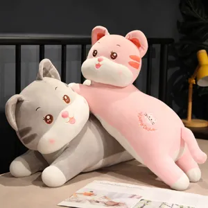 Cute Long Cat Plush Toy Stuffed Animal Soft Body Pillow Cartoon Cat Bedside Cushion Sleeping Pillow For Girls