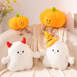 Coussin Citrouille d'Halloween Mignon Petit Monstre Fantôme Poupée Jouet en Peluche Décoration de Vacances Jouet Enbourré Doux Décoration