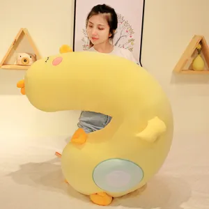 Cute yellow duck long plush body pillow for girls bed hugging toy sleeping companion