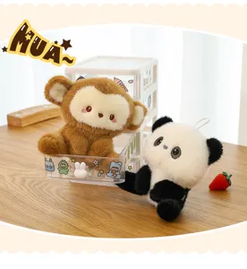 Cute desk companion animal plush toy, soft stuffed panda and bear doll for office decor.