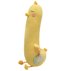 Cute big yellow duck long plush body pillow for kids bed sleeping doll birthday gift.
