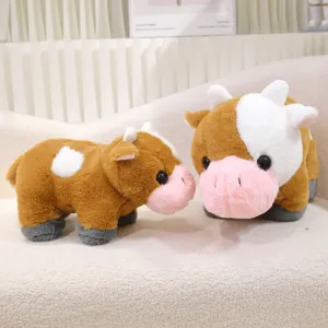 Simpatico peluche mucca di simulazione, morbido cuscino di compagnia per regalo di compleanno.