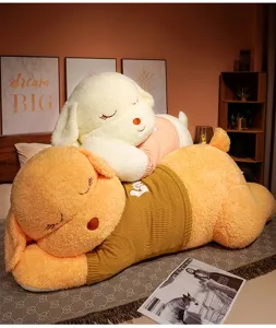 Giant sleeping dog plush toy cute stuffed animal puppy pillow with sweater for kids girls bedroom decor