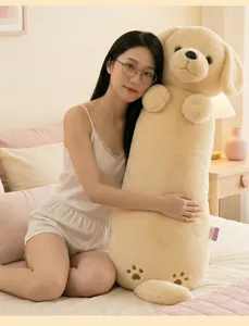Cute golden retriever plush body pillow for sleeping, soft stuffed dog toy for relaxing.