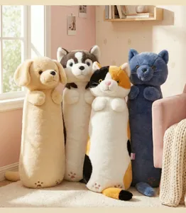 Cute long plush animal body pillow, soft stuffed golden retriever husky cat sleeping pillow for girls.