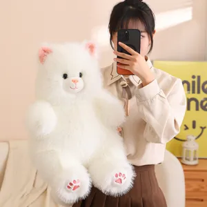 Soft and cute fluffy white cat plush toy, lovely stuffed animal doll for kids gift.