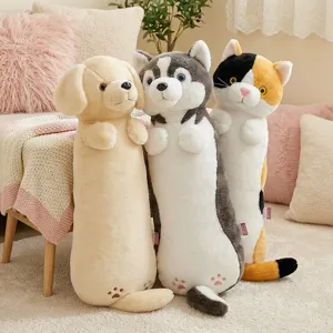 Cute Animal Long Plush Toy Pillow Soft Cartoon Dog Cat Body Pillow Sleeping Companion Cushion Home Decor Gift For Girls