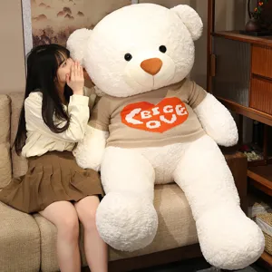 Giant plush teddy bear toy wearing cute brown sweater love for girls girlfriend gift main image