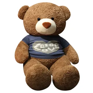 Giant plush teddy bear with sweater, big love heart design, soft stuffed animal gift for girls.