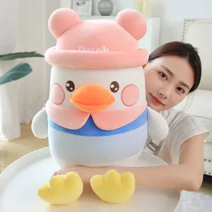 Cute duck plush toy with pink hat soft stuffed animal pillow hug pillow for girls and kids gift