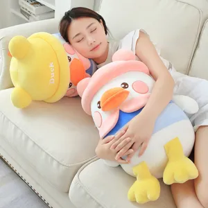 Cute duck plush toy pillow with hat soft stuffed animal doll for kids girls bed sleeping 80c