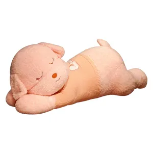 Extra large pink sleeping dog plush toy cute puppy pillow soft stuffed animal doll for kids