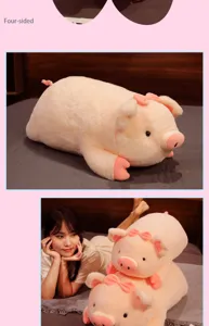 Pink cute lying pig plush toy soft stuffed animal pillow doll for kids sleeping comfort.