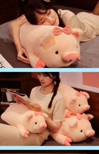 Cute pink lying pig plush toy soft doll pillow, perfect for children soothing and sleeping companion.
