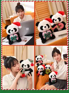 Christmas panda plush toy cute stuffed animal doll for kids holiday party gift decor.