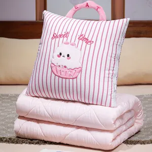 Faltbare 2-in-1 Kissen Decke rosa gestreift tragbare Reise Decke süßes Kissen für Bett