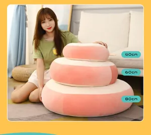 Macaron donut plush cushion set, thick floor pillow for home and office, cozy seating.