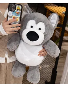 Bonito peluche de husky gris muñeco de peluche suave almohada grande para niños y niñas.