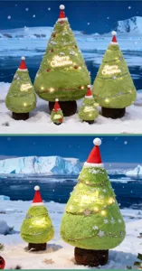 Christmas tree plush toy with Santa hat and glowing lights, perfect for holiday decor and gifts.