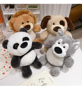 Set de peluches lindos con panda perro león ideal para regalo de cumpleaños infantil.