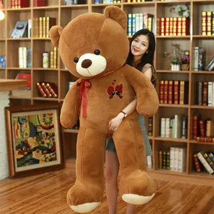 Large giant teddy bear plush toy with red ribbon and heart embroidery for hugging gift.