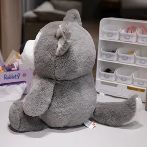 Lindo juguete de peluche de husky gris animal suave muñeca sentada cojín para niños niñas.