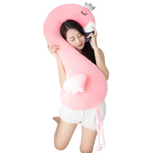 Cute flamingo plush pillow with crown, soft down cotton stuffed doll for warm hugging.