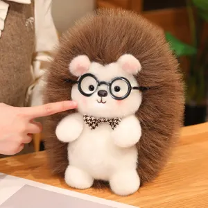 Cute doctor hedgehog plush toy with glasses soft stuffed animal gift for kids and friends