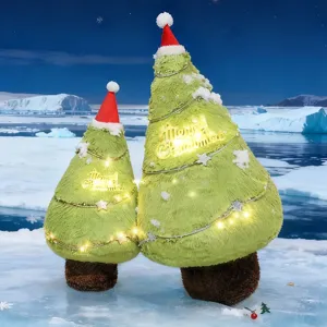 Christmas tree plush toy with Santa hat and LED lights, soft holiday decoration gift.
