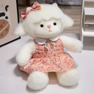 Cute floral dress sheep plush toy, soft hugging doll for kids and babies, sweet gift.
