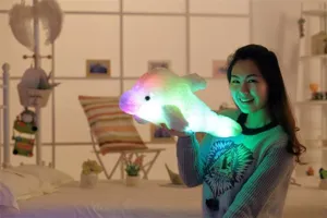 Cuscino peluche delfino luminoso creativo, giocattolo animale farcito LED colorato regalo.