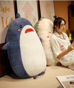 Cute shark plush pillow, soft stuffed animal cushion for bedroom bed and sofa decor.