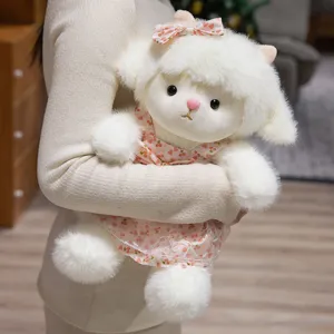 Cute floral dress lamb plush toy, soft comforting sleeping doll for kids, perfect children gift.