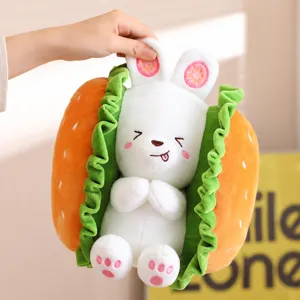 Cute cartoon rabbit burger plush toy creative stuffed doll soft pillow for kids gift