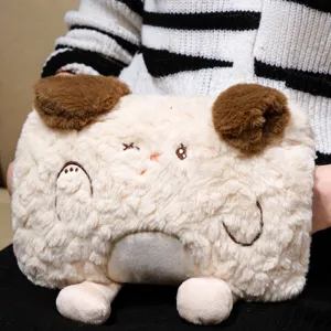 Plush hand warmer pillow, cute animal design soft winter hand muff for cozy office and student use.