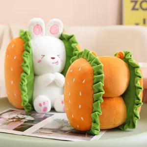 Cute bunny burger plush pillow toy, soft sandwich stuffed doll for kids and home decor.