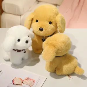 Cute simulation standing puppy plush toy set, soft stuffed animal doll companion for kids.