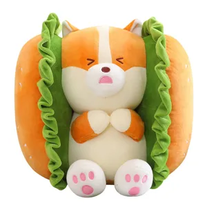 Cute Shiba Inu burger plush toy soft sandwich bread pillow creative doll for kids and home