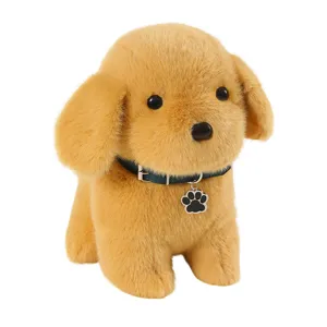 Cute standing golden puppy plush toy soft stuffed animal companion doll for kids play