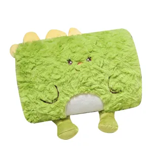 Cute green dinosaur plush hand warmer pillow, soft winter hand muff and nap cushion.